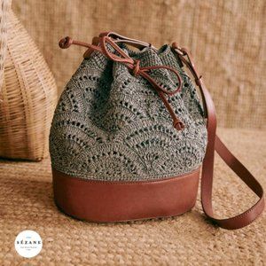Sezane Alma Bucket Bag (sage + leather)